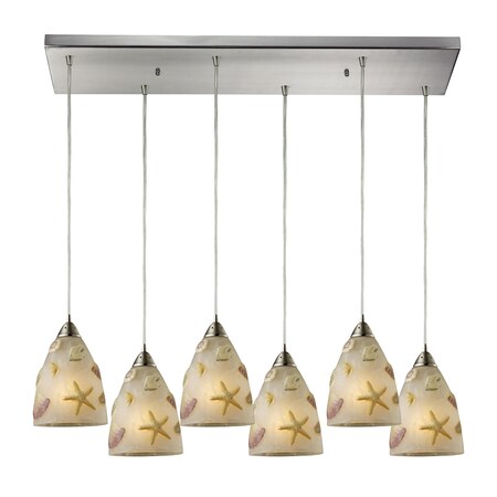 Elk Lighting Seashore 6-Lght Rectangular Pndnt SatNickel w/Painted Seashore Motif 20000/6RC